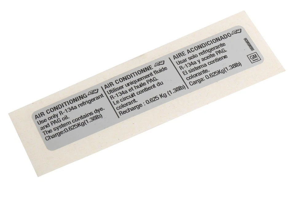 ACDelco 95969609 Air Conditioning Refrigerant Charge Label - Изображение 1 из 1