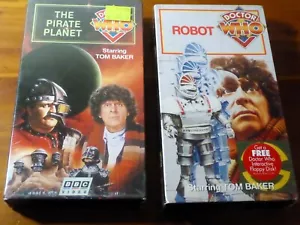 NEW! 2 VHS LOT, DOCTOR WHO, TOM BAKER *ROBOT*+*THE PIRATE PLANET, BBC/FOX VIDEO - Picture 1 of 5