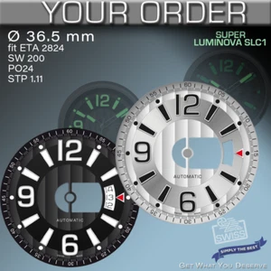 DIAL FOR MOVEMENT ETA 2824, OPEN HEART, Ø 36.5 mm, BLACK or SILVER - Picture 1 of 5