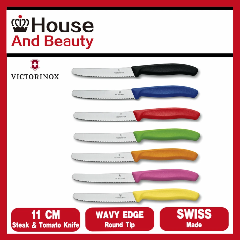 6 x CUCHILLO SALCHICHA VICTORINOX PISTOLA DENTADA EMPUÑADURA FILETE TOMATE COLORIDO 11CM Foto 1 de 1