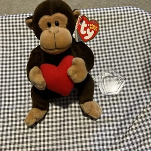 Ty Beanie Babies Collection D’vine The Monkey and Heart Plush! New With X Tags - Picture 1 of 12