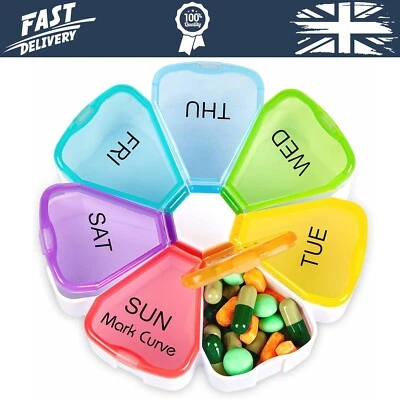 BRANDED 7Day Portable Weekly Pill Box Tablet Organiser for Vitamins Supplements Medicine