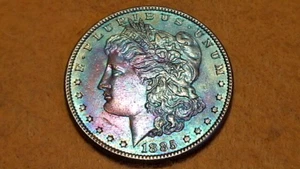 1885 Morgan Dollar vz ca. 90% Silber 1 $ US Münze; spektakuläre Tönung! - Bild 1 von 4
