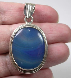 Anhänger mit blau gebändertem Achat in Sterlingsilber Hochzeit Brautmutter - Bild 1 von 2