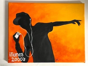 Pintura al óleo sobre lienzo iTunes 2000 original pintada a mano de 11" x 14" - Imagen 1 de 2