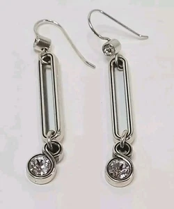 Brighton Infiniti Sparkle Link Double Crystal Dangle Earrings Art Deco Look - Picture 1 of 15