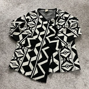 Faded Glory Sweater Long Cardigan Youth Girls Large 12-14 Black White Geometric - Picture 1 of 12