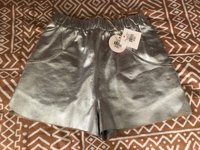 NWT RRP $650 Sass & Bide SOUL SPIRIT FLY Silver Leather Shorts Size 40/10 - image 1 of 4