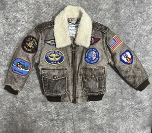 Flightline Bomber Jacket Boys Size 6 Army Patches Military Halloween Brown - Picture 1 of 20