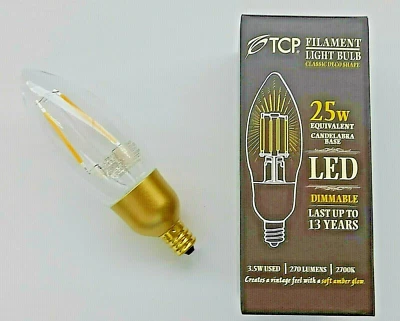 TCP 3.5W 2700K Dimmable LED Filament Light Bulb Candelabra Base 25W CFL Equal - Image 1 of 4
