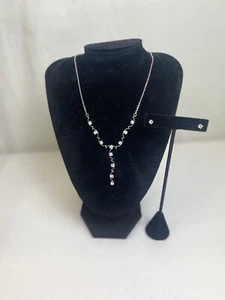 Vintage Avon Necklace & Earring Set Silver Tone Vine Rhinestone Pendant Necklace - Picture 1 of 11