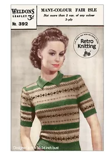 1940's Wartime Fair Isle Sweater Knitting Pattern - Picture 1 of 2
