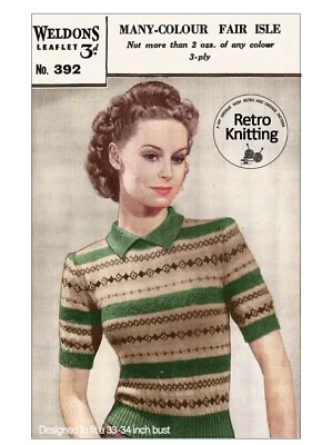 1940's Wartime Fair Isle Sweater Knitting Pattern - Image 1 of 2