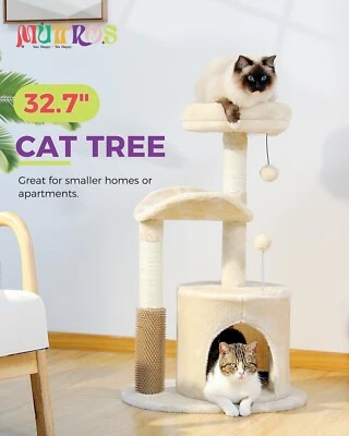 Small Cat Tree for Indoor Cats, Medium Cat Tower with Interactive Cat Toy, 32.7" - Image 1 of 4