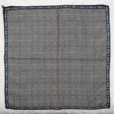 M56 FENDI Gray Cotton Scarf Scarves Pocket Square 16" X 17" - Image 1 of 4