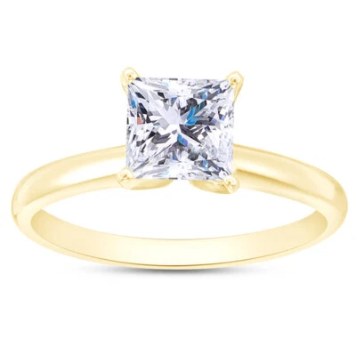 1/4 CT CERTIFIED Princess-Cut Diamond Solitaire Ring in 14K Yellow Gold - Image 1 of 4