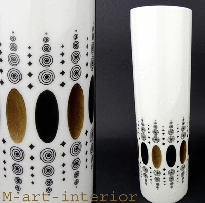 德国现代主义瓷器 GEMMO 花瓶金色和黑色装饰 HEINRICH 20 世纪 60 年代 — 第 1/4 张图片