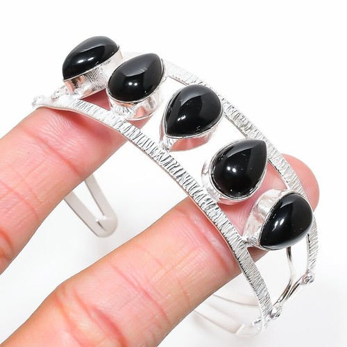 VALENTINO Bracciale regolabile in argento sterling 925 fatto a mano con pietre preziose onice nera