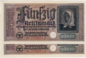 ALEMANIA PR140. 50 REICHSMARK 1939-45 XF+. PAR Serie D con Números CONSECUTIVOS - Imagen 1 de 2