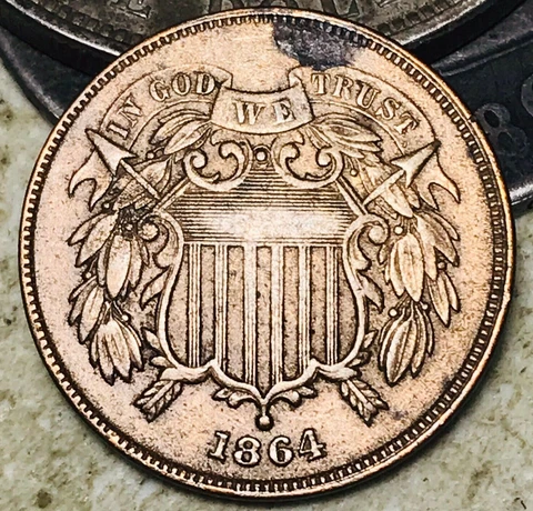 1864 Two Cent Piece 2C FULL MOTTO Civil War Date US Copper Coin CC17883 Cover
