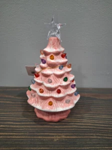 Pink Ceramic Christmas Tree with Multi-Color Lights 8 x 4 x 3 inch Lights Up - Picture 1 of 10