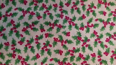SEWING Christmas Signature Classic Holly Fabric Beige Green  Burgundy Berries - Image 1 of 3