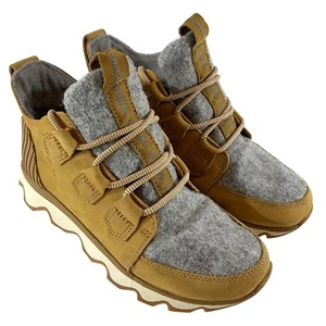 SOREL Kinetic Caribou Size 5 Boots Sneakers Camel Brown Quarry Grey Waterproof - Picture 1 of 11