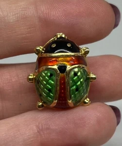 Broche Vintage Italiano 18k Esmalte Escarabajo Bug FIRMADO - Imagen 1 de 7