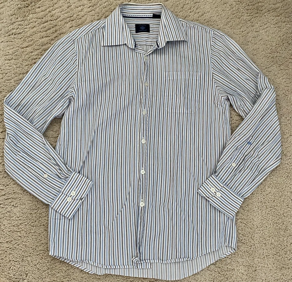 Camisa de vestir para hombre Joseph Abboud azul gris a rayas con botones delanteros cuello algodón S Foto 1 de 1