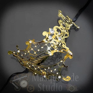 Womens Metal Phantom Filigree Laser-Cut Venetian Masquerade Prom Mask [Gold] - Picture 1 of 4