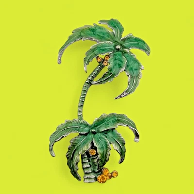 Broche palmeras tropicales cristal cocos esmalte hojas playa isla pin j2 Foto 1 de 4