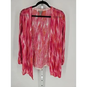 Chicos Women's Pleated Printed Lightweight Linen-Cotton Cardigan Size 2 - Picture 1 of 4