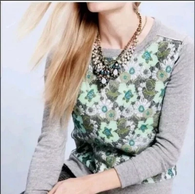 J. Crew Gray Metallic Sea Green Floral Sweatshirt Size XS Foto 1 de 4