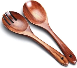 Salad Servers,Wooden Tongs,10.4 in Serving Utensils Set,Acacia Salad... - Picture 1 of 7