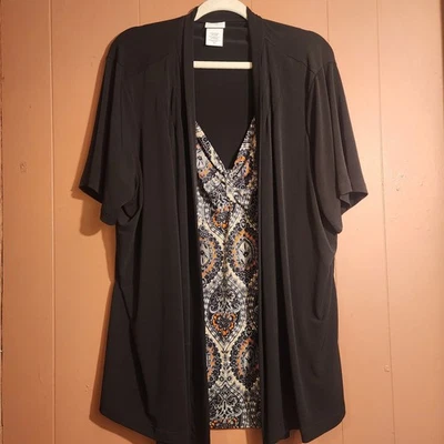 Jaclyn Smith черный 2 в 1 кардиган пейсли цветочный печать блузка рубашка верхний размер 3 X - Изображение 1 из 4