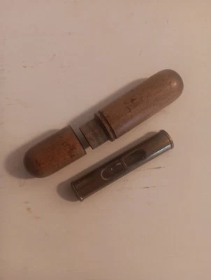 Vintage 19th Century Small Brass Pocket Spirit Level In Turned Treen Case - Image 1 of 4
