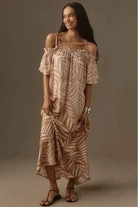 Neu mit Etikett Bedingungen gelten Anthropologie Einheitsgröße Palmenmuster Bindeband Kaftan Maxi - Bild 1 von 10