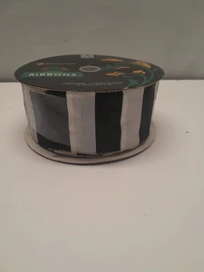 Member's Mark Wire Edge Seamless Ribbon Black White Stripes Crafts 2.5"x45 Yards - Picture 1 of 4
