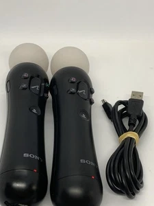 Playstation PS3 PS4 VR Move Motion Controller x2 + Wrist Strap x2 + Charge Cord - Picture 1 of 11