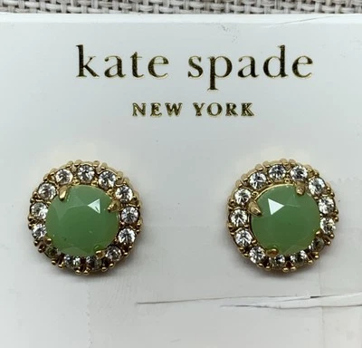 KATE SPADE~Secret Garden Tono Dorado~Mini Estrás~ Pendientes Perforados Verdes~NUEVO CON ETIQUETAS Foto 1 de 4