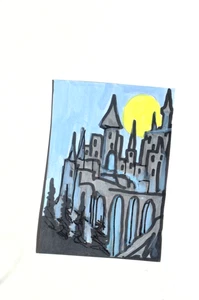ACEO Castello Originale Dipinti d'arte originali non stampati - Foto 1 di 3