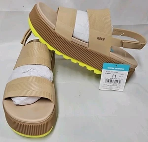 Reef Water Vista Higher Platform Sandals Sand Tan Lime Green Womens Size 11 GUC - Picture 1 of 20