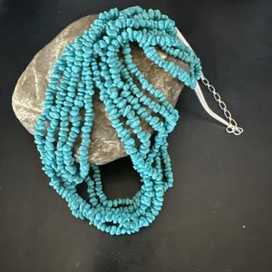 Navajo Sterling Silver  Nugget SB Blue Turquoise 5 Strands Necklace 20” 19662 - Picture 1 of 12
