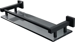 SAYAYO Badregal Hartglasregal schwarz mit quadratischer Schiene Wandmontage - Bild 1 von 9