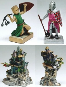 STATUE MEDIEVAL METAL FIGURINE KNIGHT SOLDIER CASTLE ARMOR SMALL 3" GREEN OR RED - Picture 1 of 13