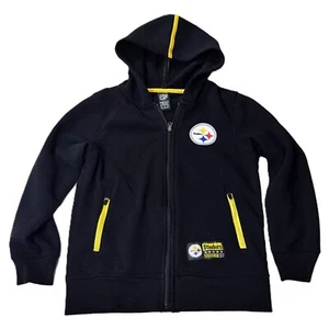 Girls NFL Licensed Steelers Football Full Zip Hooded Jacket ~Black Yellow SIZE 8 - Picture 1 of 8