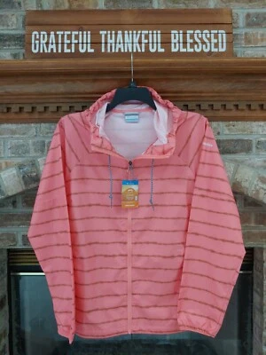 Columbia Misses Talla Cortavientos con Capucha X-Large Salmón y Marrón Rayas Nuevo con Etiquetas Foto 1 de 4