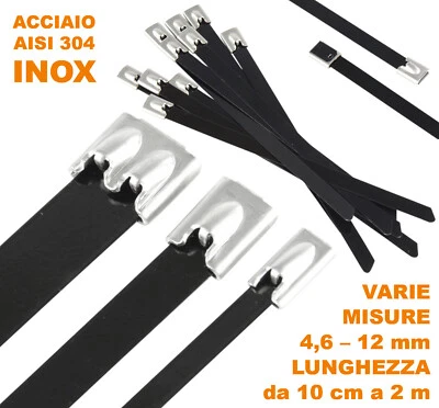 FASCETTE Acciaio INOX nero AISI 304 stringicavo cavi tubo alte temperature 500°C - Immagine 1 di 4