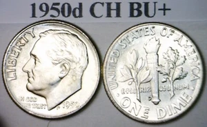 1950d CH BU Roosevelt SILVER Dime FLASHY 1 Coin LOT from Orig. Roll FREE SHIP - Picture 1 of 1