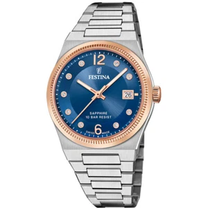 FESTINA Swiss Made Quartz 35MM Rose Gold Blue Dial Women's Watch F20037-2 - Picture 1 of 5